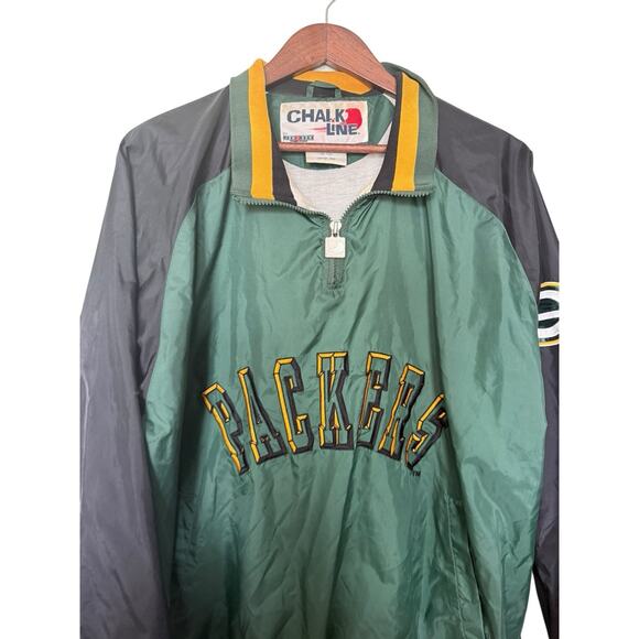 Vtg Chalk Line Green Bay Packers NFL Football 1/4 Zip Large pull over jacket - Picture 2 of 4